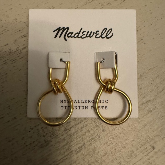 NWT: Madewell Gold Double Wire Wrap Dangle Hoop Earrings - Picture 4 of 7
